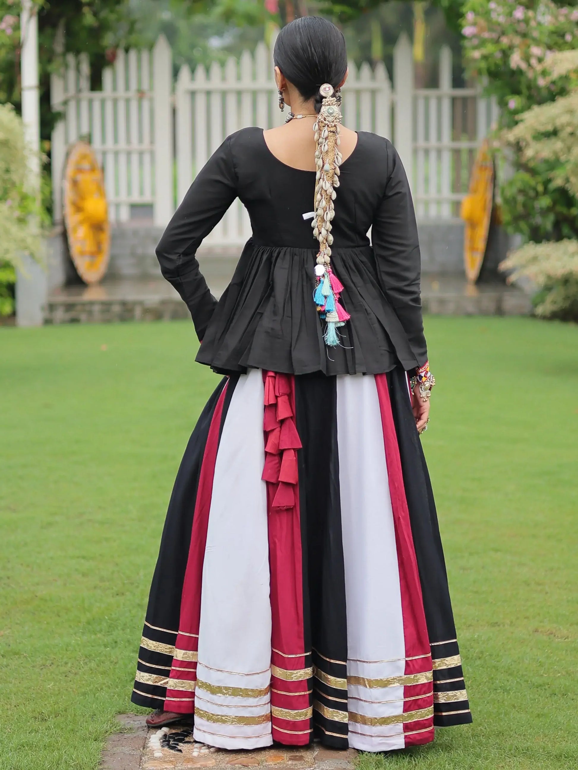Adorable White Gota Patti Lace Rayon Navratri Wear Lehenga With Peplum Top - Zeel Clothing