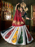 Adorable White Mirror Work Navratri Lehenga Choli With Gaji Silk Dupatta