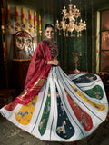 Adorable White Mirror Work Navratri Lehenga Choli With Gaji Silk Dupatta