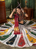 Adorable White Mirror Work Navratri Lehenga Choli With Gaji Silk Dupatta