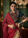 Adorable White Mirror Work Navratri Lehenga Choli With Gaji Silk Dupatta