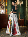 Adorable White Mirror Work Navratri Lehenga Choli With Gaji Silk Dupatta