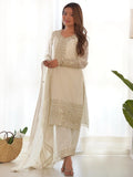 Adorable White Sequins Chinon Silk Eid Special Pant Suit - Zeel Clothing