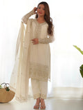 Adorable White Sequins Chinon Silk Eid Special Pant Suit - Zeel Clothing