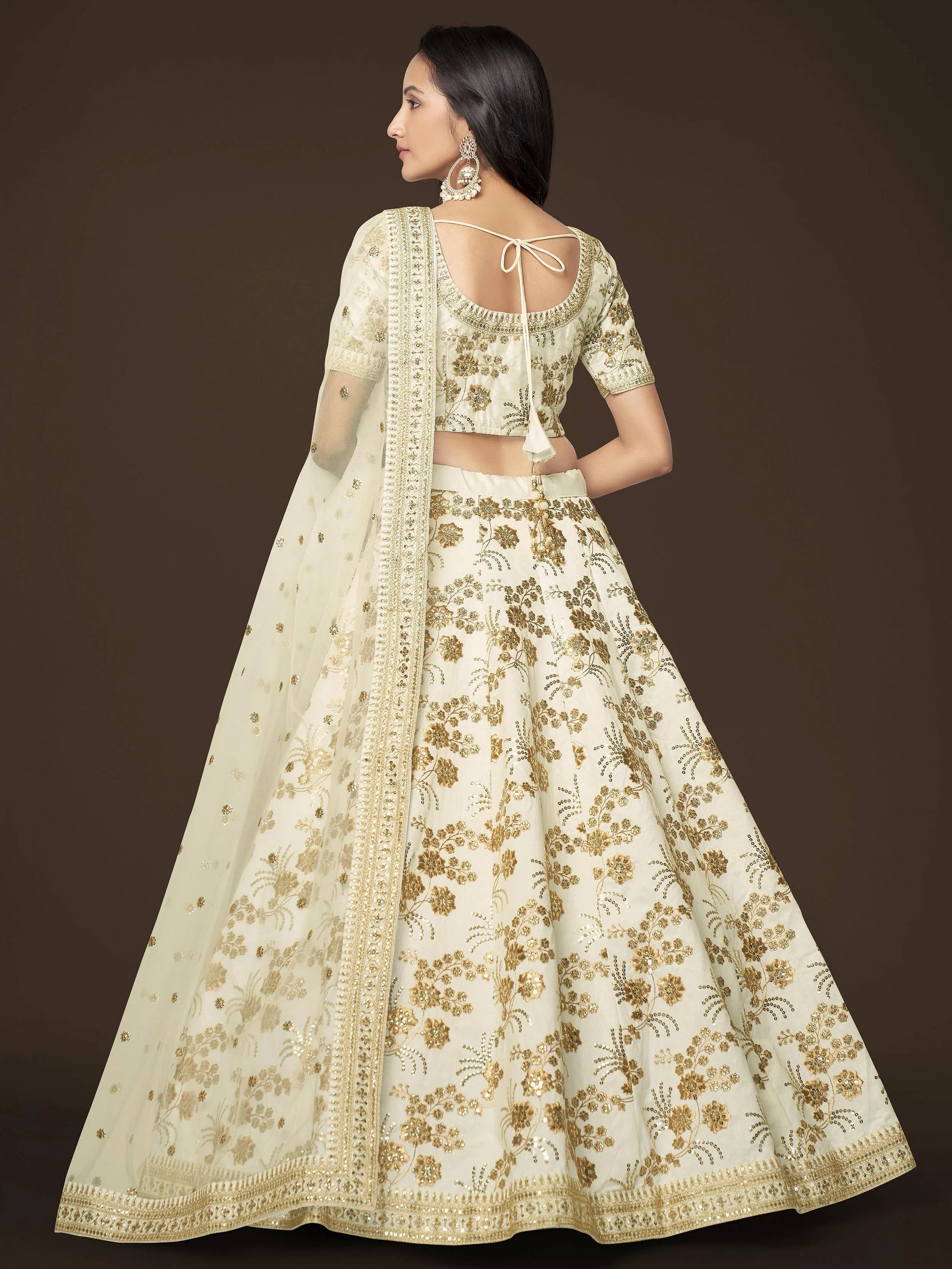 Adorable White Sequins Slub Silk Engagement Wear Lehenga Choli - Zeel Clothing