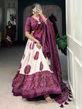 Adorable Wine Bandhani Printed Tussar Silk Lehenga Choli With Dupatta - Zeel Clothing