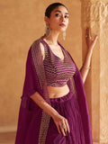 Adorable Wine Chinon Party Wear Lehenga Choli With Jacket - Zeel Clothing