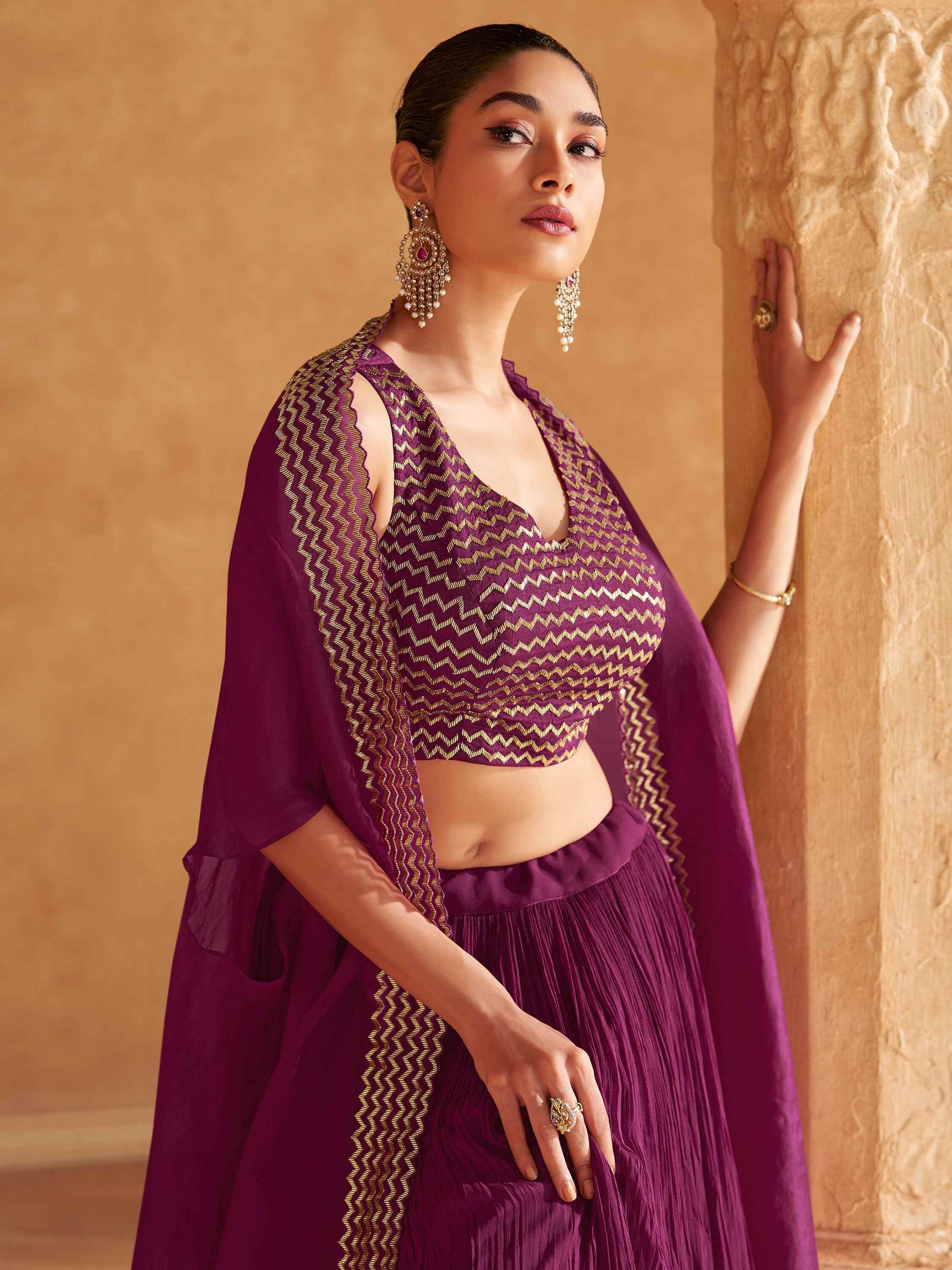 Adorable Wine Chinon Party Wear Lehenga Choli With Jacket - Zeel Clothing