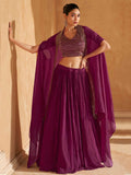 Adorable Wine Chinon Party Wear Lehenga Choli With Jacket - Zeel Clothing