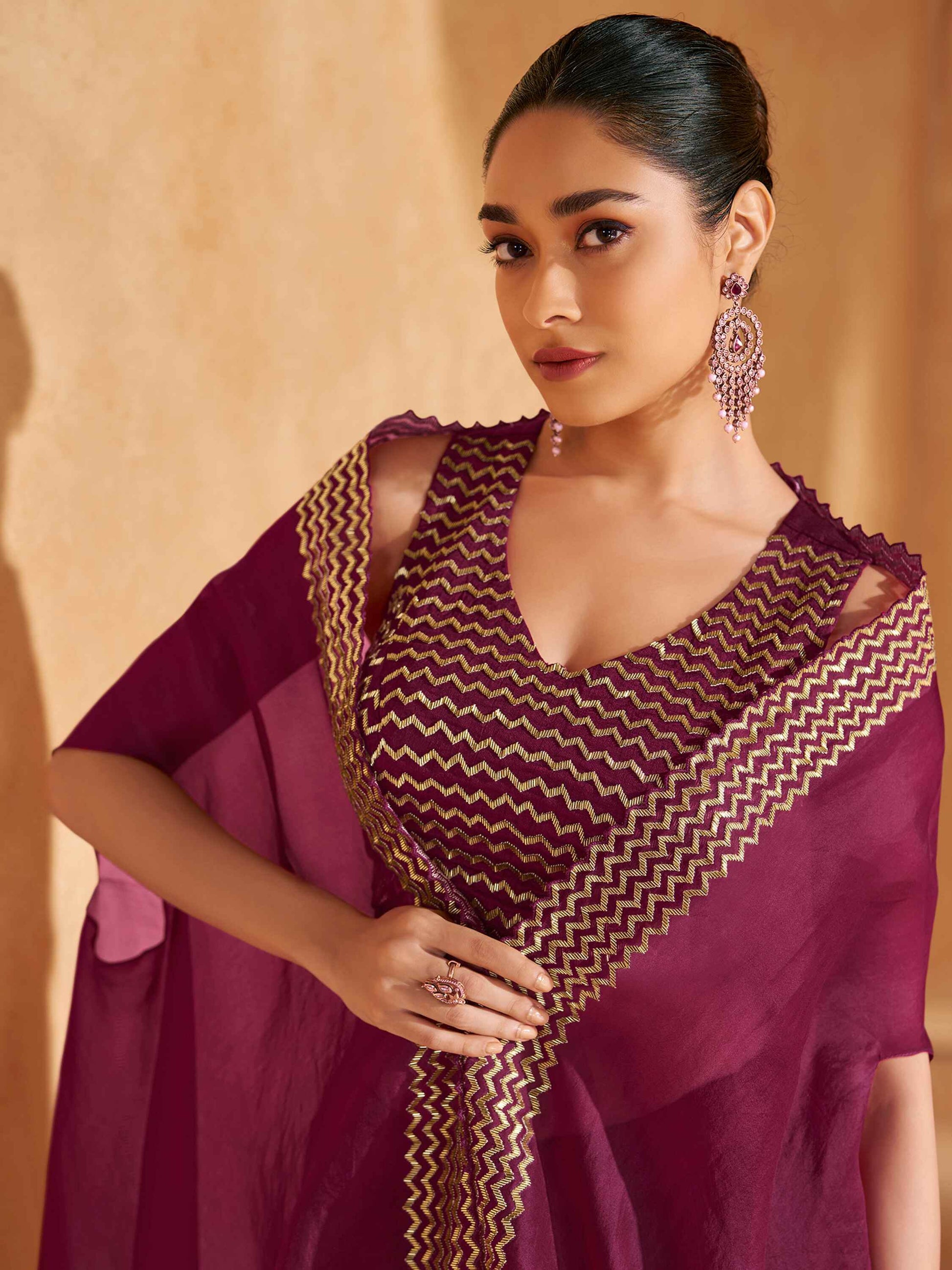 Adorable Wine Chinon Party Wear Lehenga Choli With Jacket - Zeel Clothing