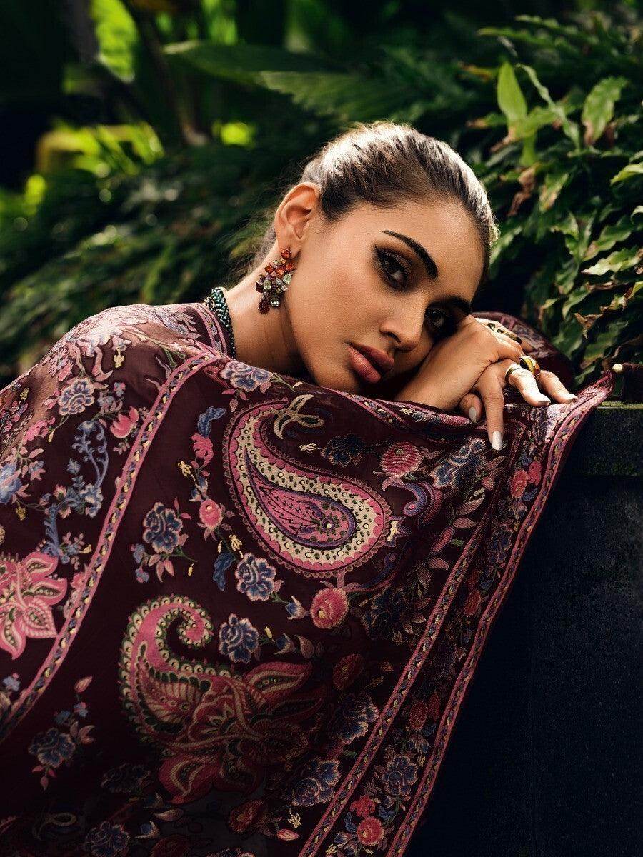 Adorable Wine Embroidered Muslin Silk Traditional Pakistani Salwar Suit - Zeel Clothing