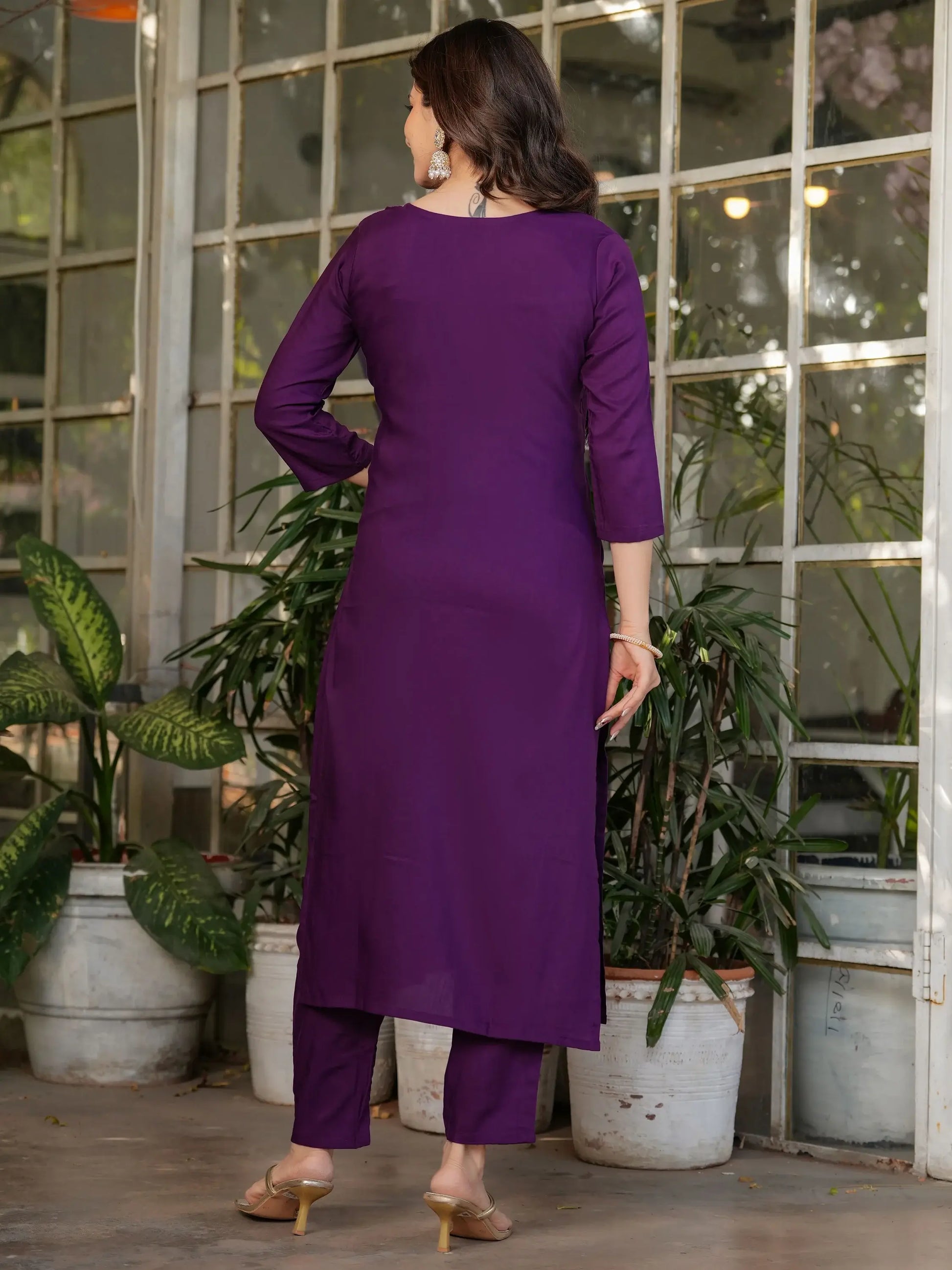 Adorable Wine Embroidered Viscose Silk Straight Pant Suit With Dupatta - Zeel Clothing
