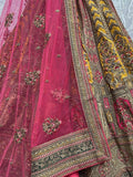 Adorable Yellow And Pink Embroidered Velvet Bridal Wear Lehenga Choli - Zeel Clothing
