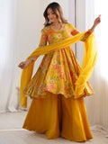 Adorable Yellow Floral Printed Silk Haldi Wear Palazzo Suit - Zeel Clothing