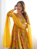 Adorable Yellow Floral Printed Silk Haldi Wear Palazzo Suit - Zeel Clothing