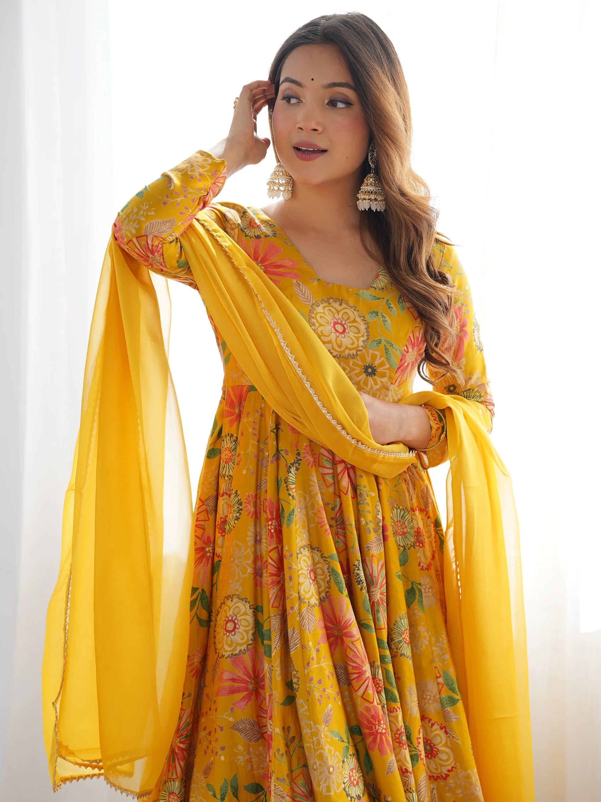 Adorable Yellow Floral Printed Silk Haldi Wear Palazzo Suit - Zeel Clothing