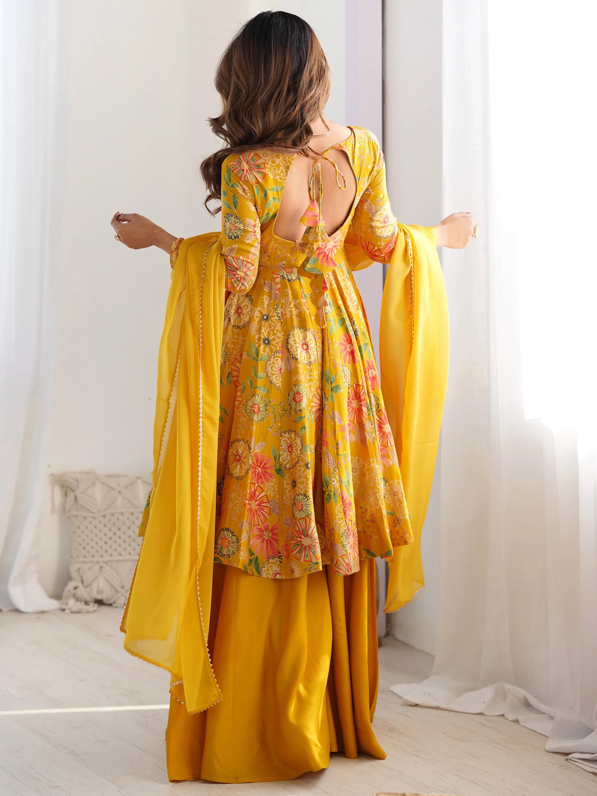 Adorable Yellow Floral Printed Silk Haldi Wear Palazzo Suit - Zeel Clothing