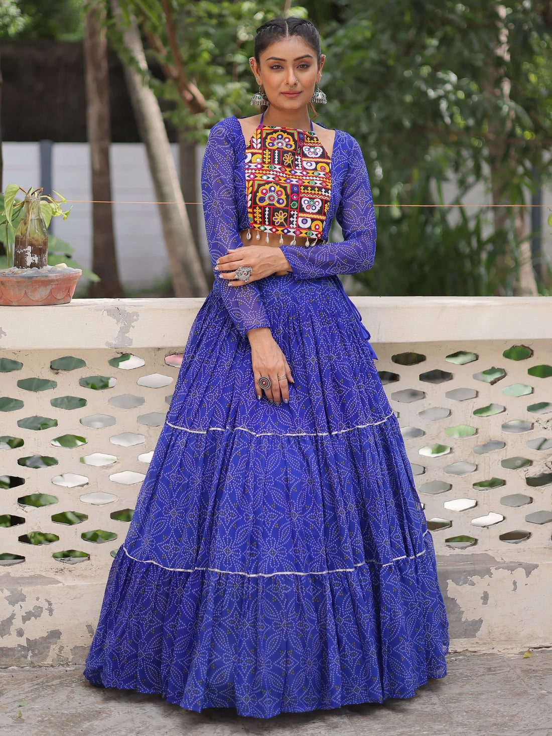 Adoring Blue Bandhej Print Georgette Traditional Lehenga Choli - Zeel Clothing