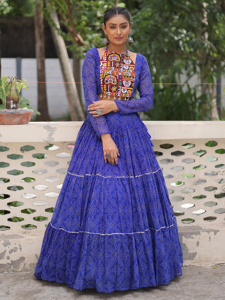 Adoring Blue Bandhej Print Georgette Traditional Lehenga Choli - Zeel Clothing