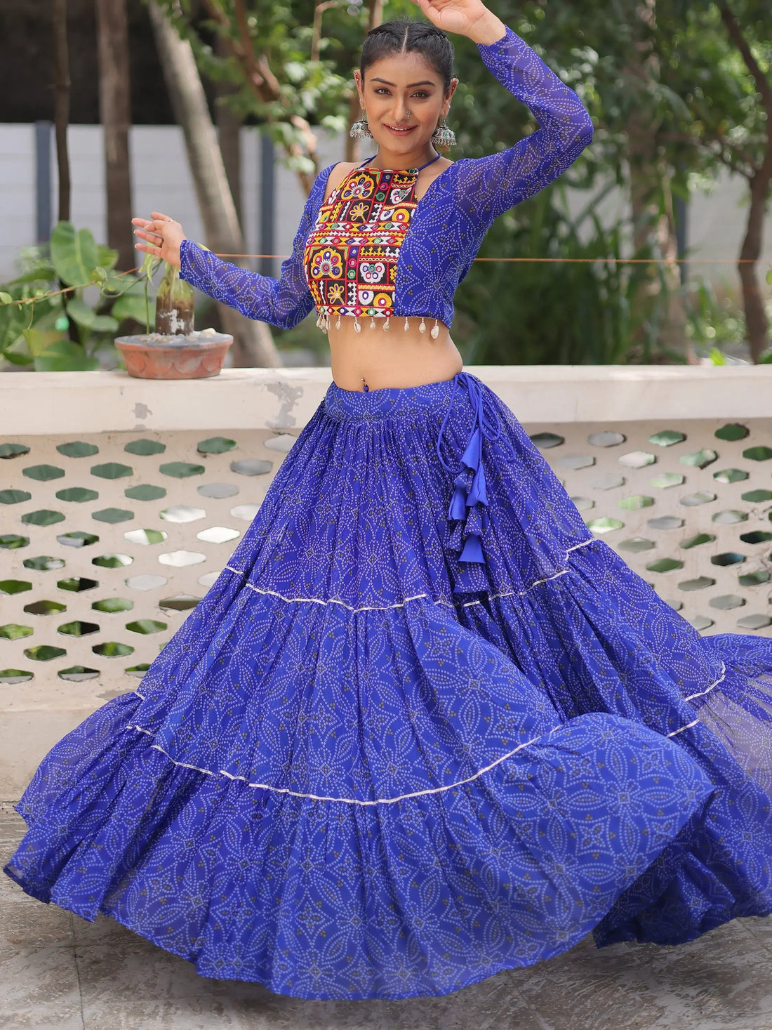 Adoring Blue Bandhej Print Georgette Traditional Lehenga Choli - Zeel Clothing