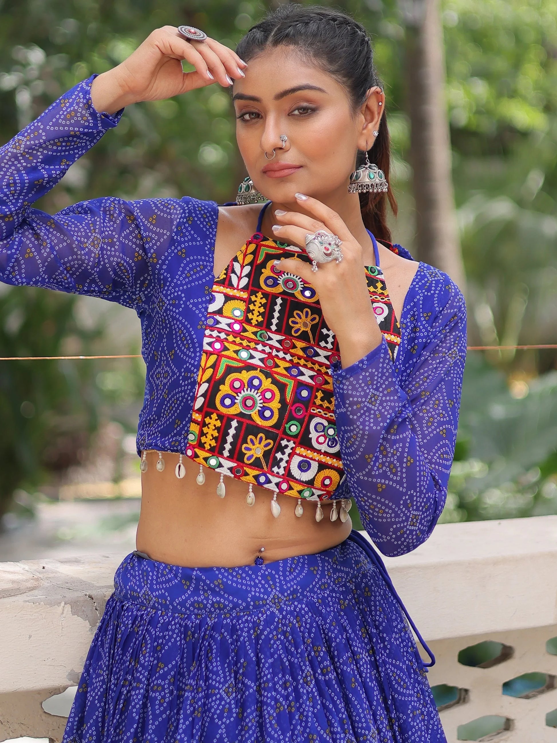 Adoring Blue Bandhej Print Georgette Traditional Lehenga Choli - Zeel Clothing