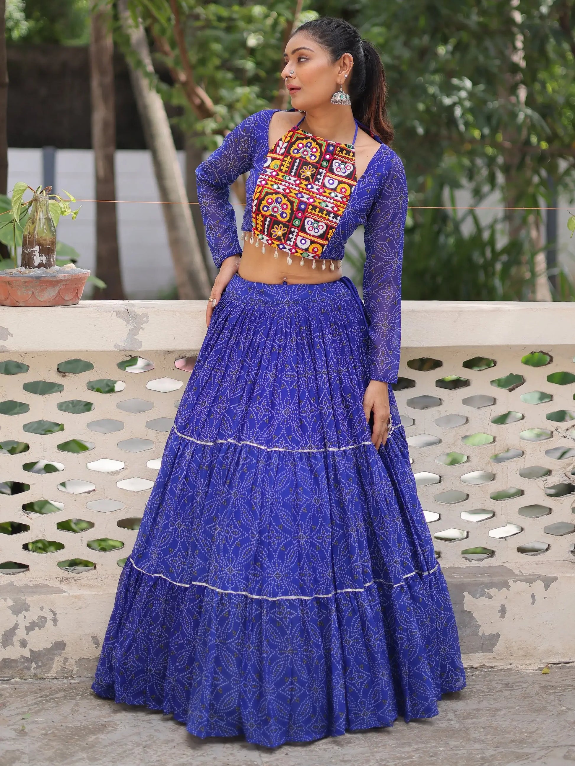 Adoring Blue Bandhej Print Georgette Traditional Lehenga Choli - Zeel Clothing