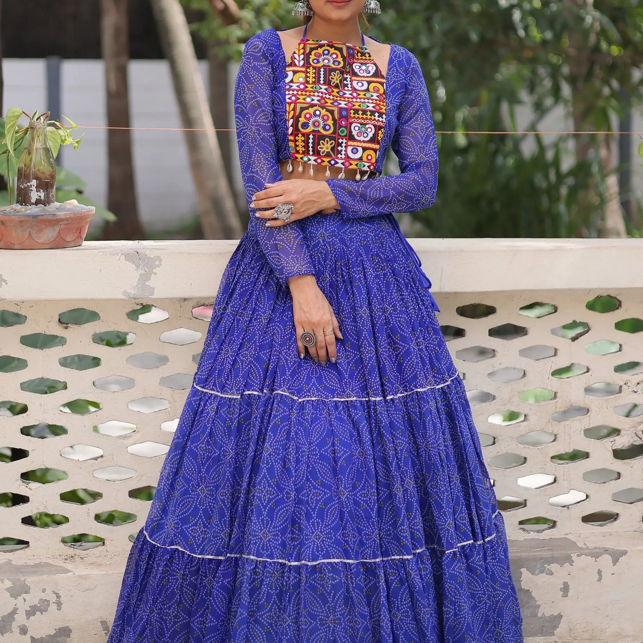 Adoring Blue Bandhej Print Georgette Traditional Lehenga Choli - Zeel Clothing