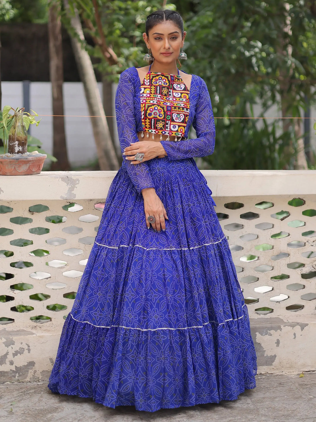Adoring Blue Bandhej Print Georgette Traditional Lehenga Choli - Zeel Clothing