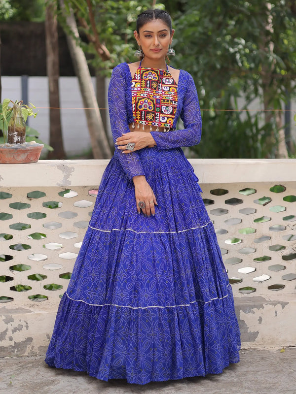 Adoring Blue Bandhej Print Georgette Traditional Lehenga Choli - Zeel Clothing