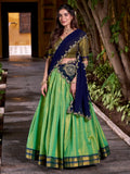 Adoring Green Zari Weaving Kanchipuram Silk Onam Special Half Saree Lehenga - Zeel Clothing
