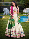 Adoring Off-White Embroidered Cotton Traditional Lehenga Choli With Pink Dupatta - Zeel Clothing