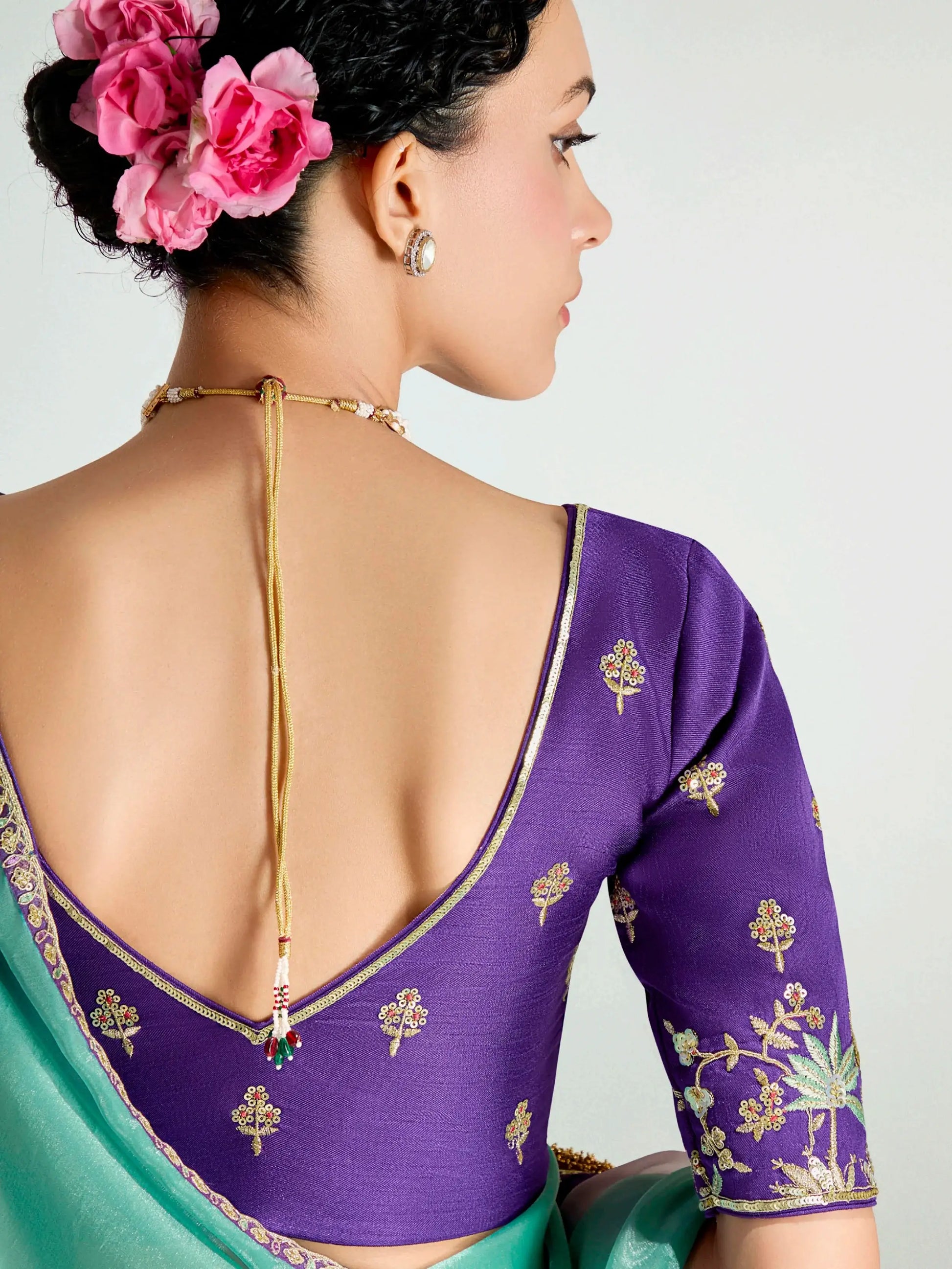 Adoring Purple Border Work Organza Event Wear Saree With Blouse - Zeel Clothing