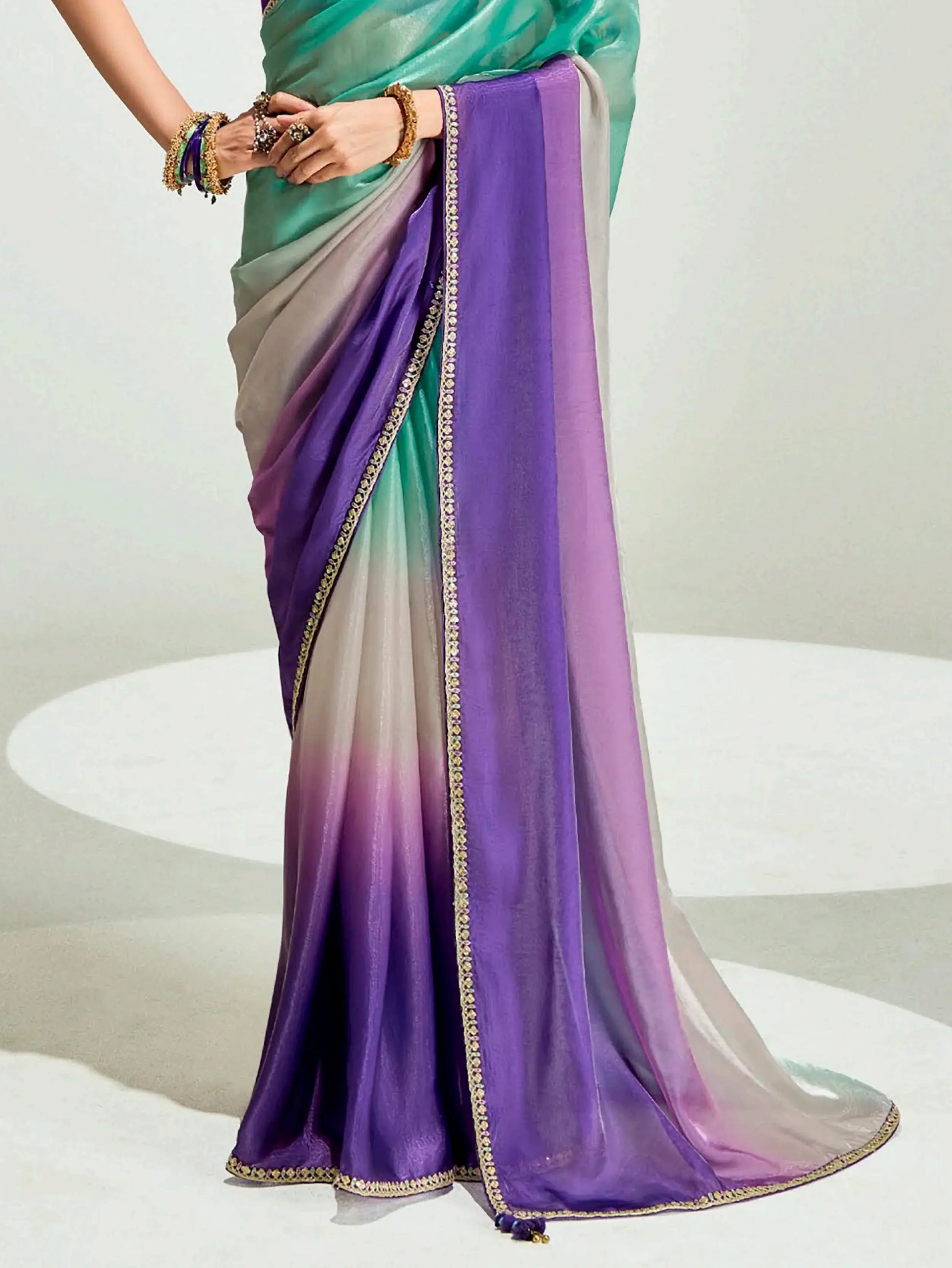 Adoring Purple Border Work Organza Event Wear Saree With Blouse - Zeel Clothing