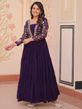Adoring Purple Zari Embroidery Georgette Function Wear Gown - Zeel Clothing