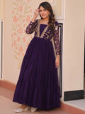 Adoring Purple Zari Embroidery Georgette Function Wear Gown - Zeel Clothing