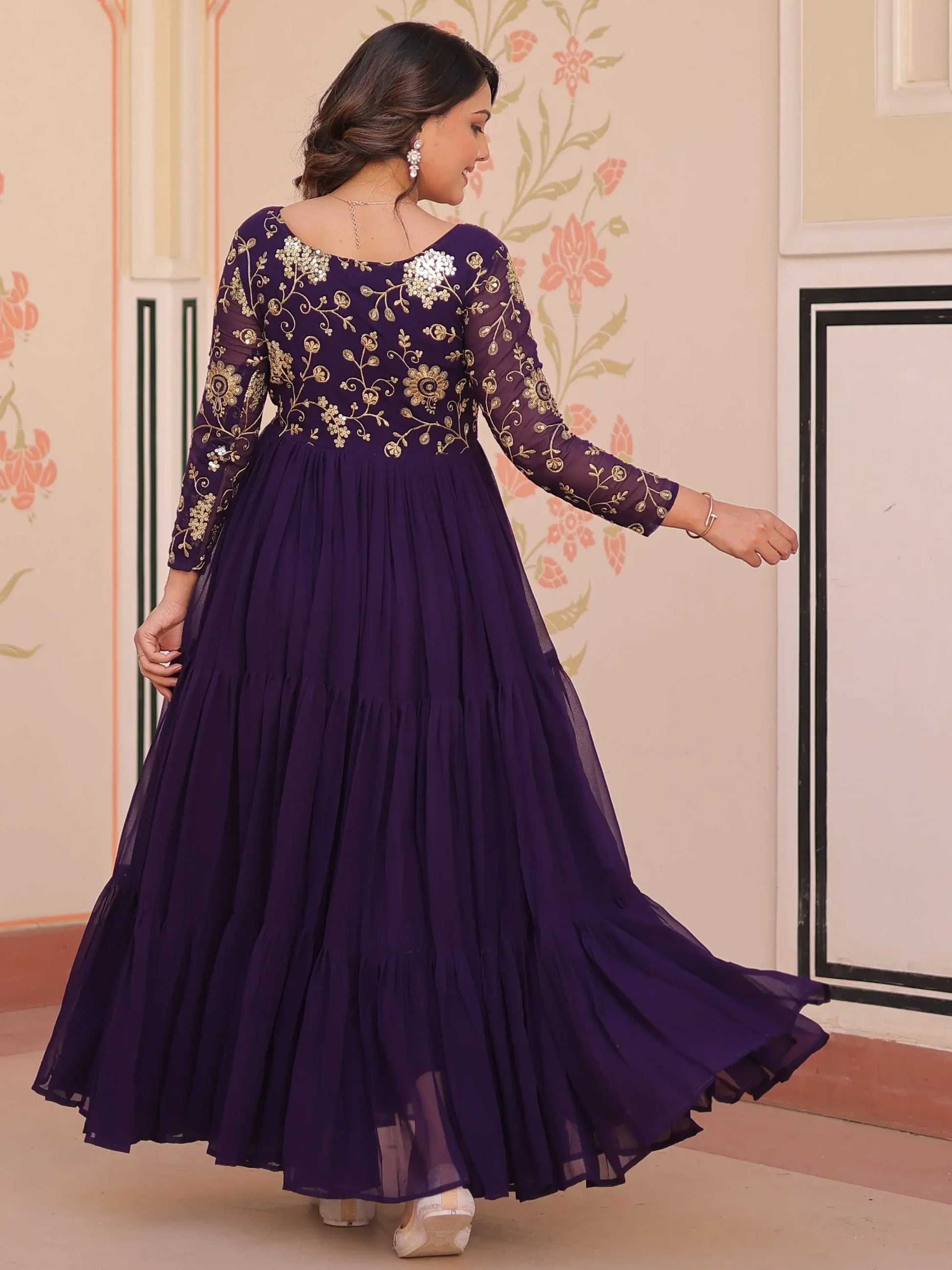 Adoring Purple Zari Embroidery Georgette Function Wear Gown - Zeel Clothing