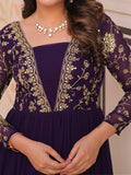 Adoring Purple Zari Embroidery Georgette Function Wear Gown - Zeel Clothing