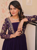 Adoring Purple Zari Embroidery Georgette Function Wear Gown - Zeel Clothing
