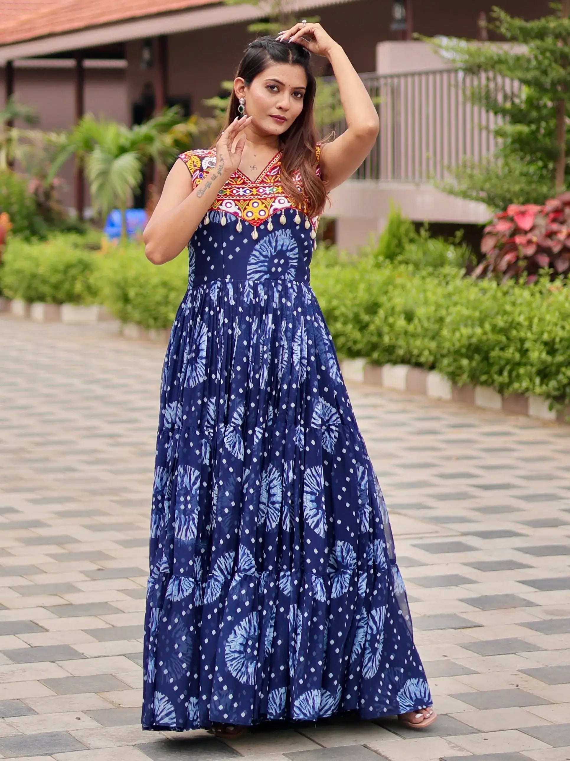 Adoring Royal Blue Gamthi Work Georgette Navratri Special Gown - Zeel Clothing