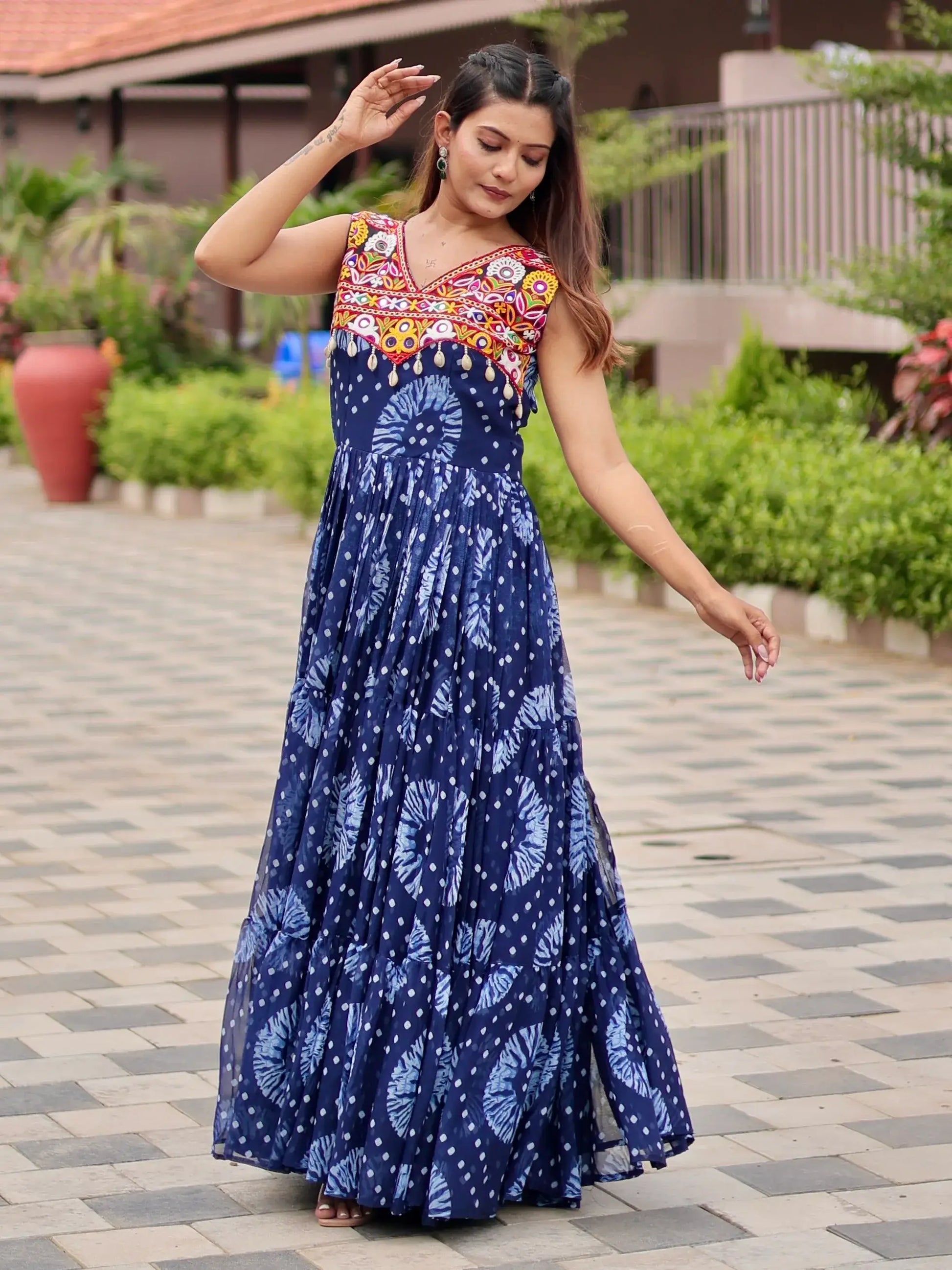 Adoring Royal Blue Gamthi Work Georgette Navratri Special Gown - Zeel Clothing