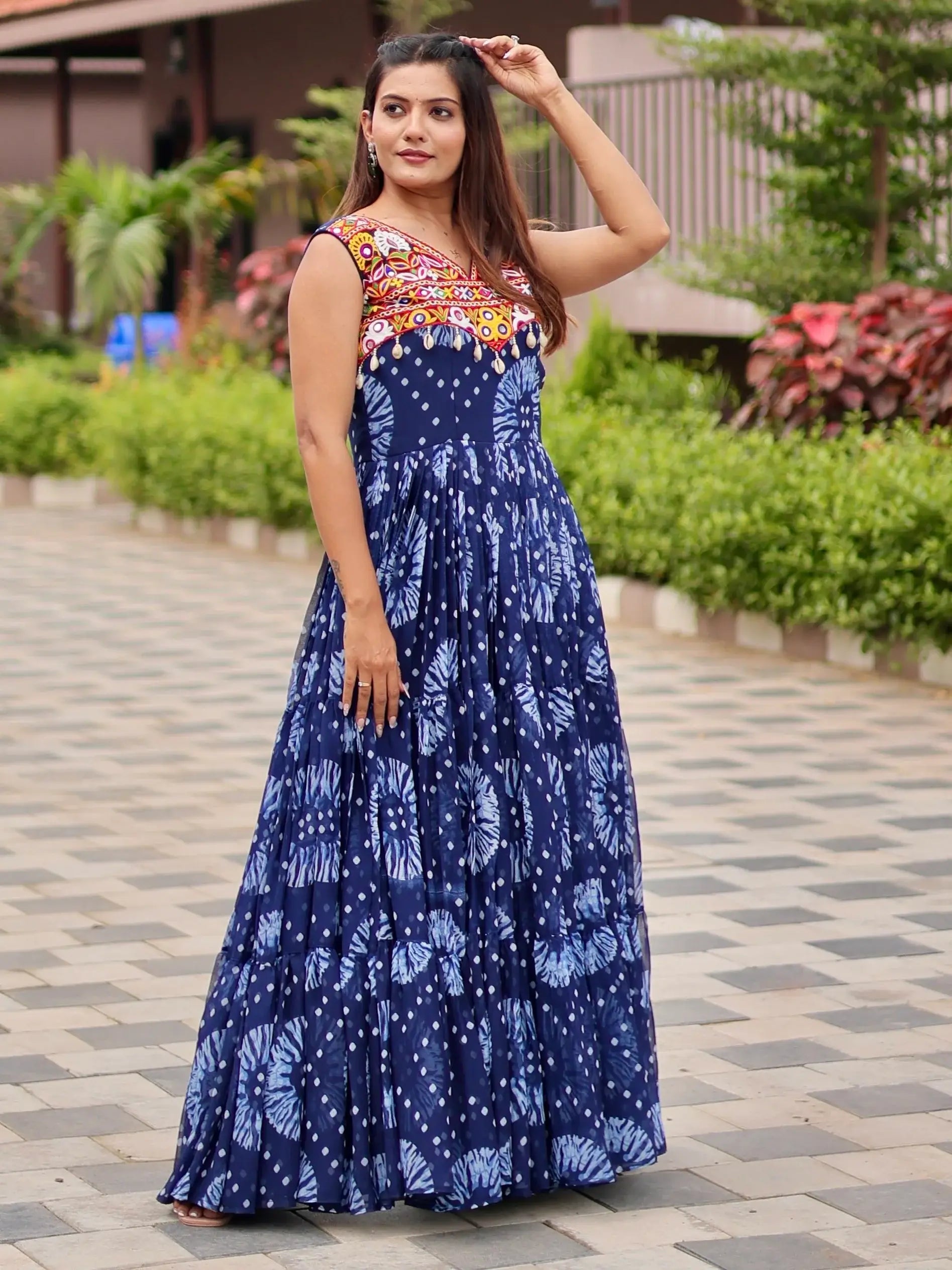 Adoring Royal Blue Gamthi Work Georgette Navratri Special Gown - Zeel Clothing