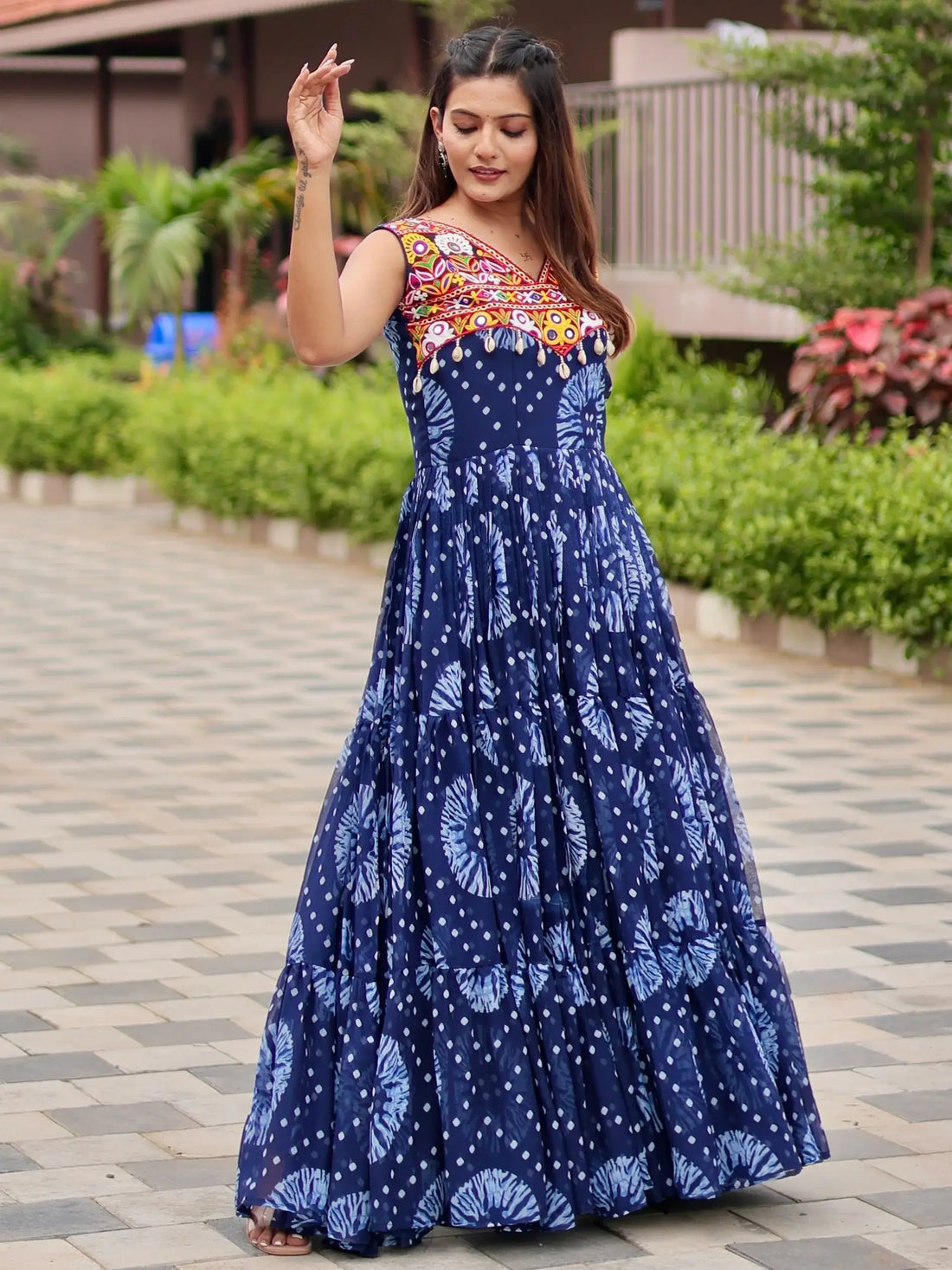 Adoring Royal Blue Gamthi Work Georgette Navratri Special Gown - Zeel Clothing