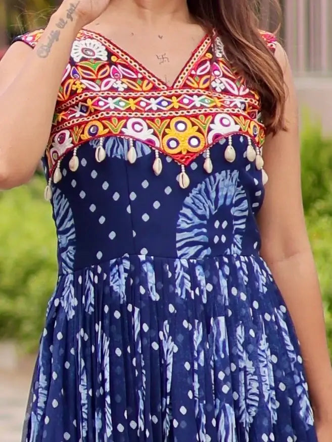 Adoring Royal Blue Gamthi Work Georgette Navratri Special Gown - Zeel Clothing