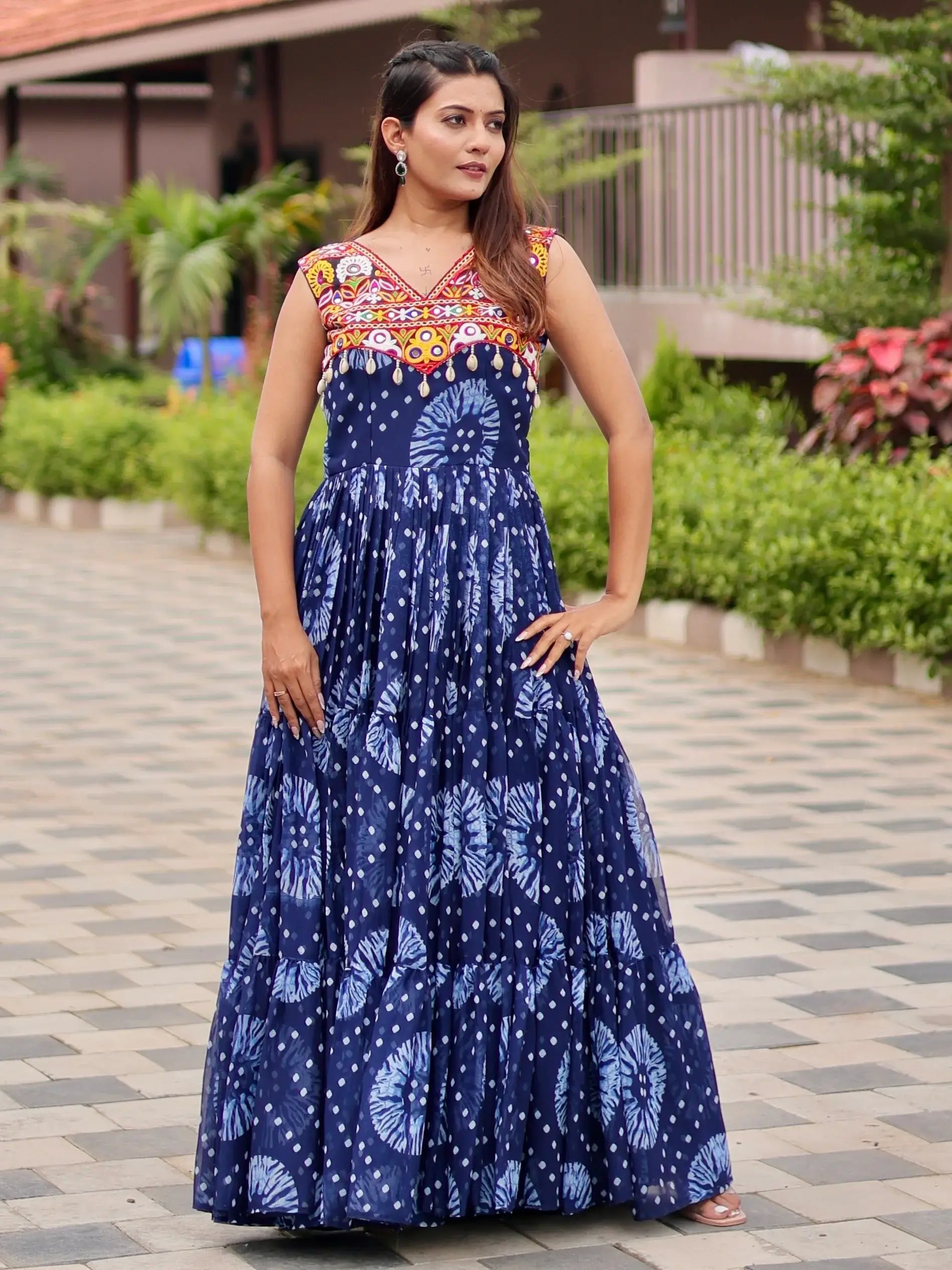 Adoring Royal Blue Gamthi Work Georgette Navratri Special Gown - Zeel Clothing