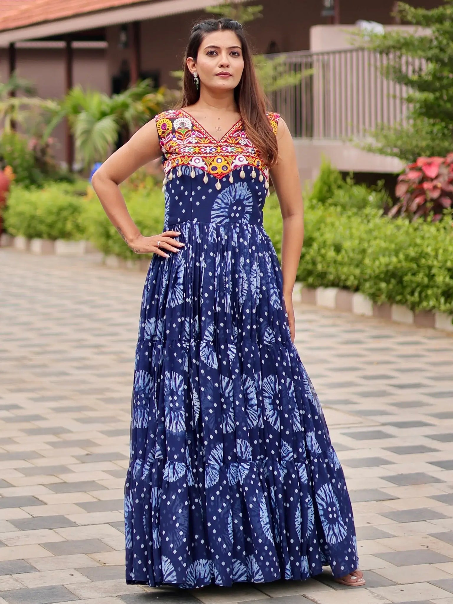 Adoring Royal Blue Gamthi Work Georgette Navratri Special Gown - Zeel Clothing