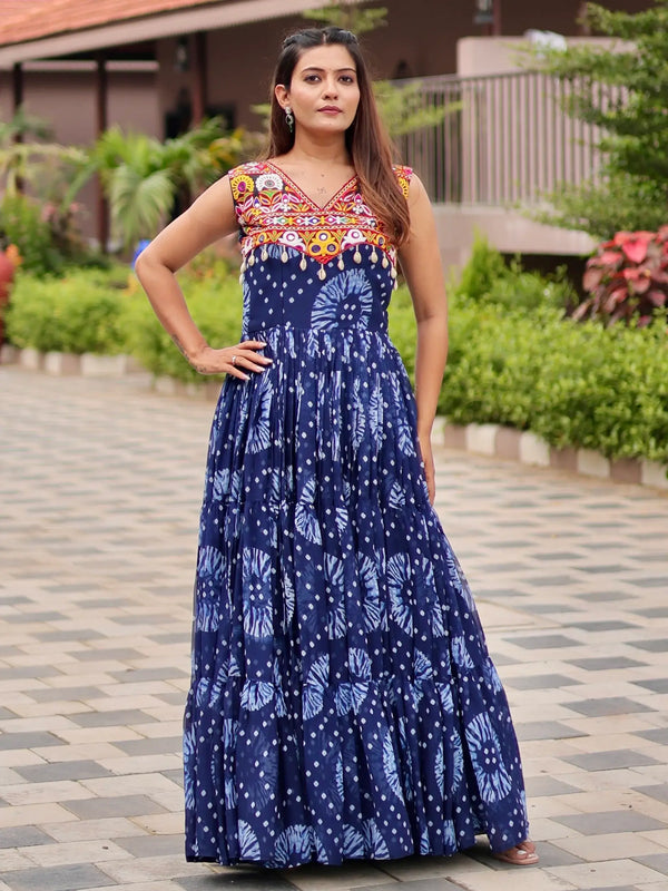Adoring Royal Blue Gamthi Work Georgette Navratri Special Gown - Zeel Clothing