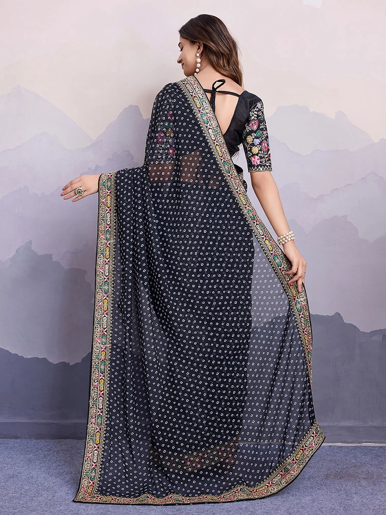 Adorning Black Embroidered Border Georgette Event Wear Saree With Blouse - Zeel Clothing