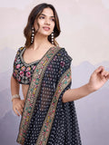 Adorning Black Embroidered Border Georgette Event Wear Saree With Blouse - Zeel Clothing