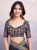 Adorning Black Embroidered Border Georgette Event Wear Saree With Blouse - Zeel Clothing