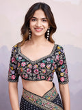 Adorning Black Embroidered Border Georgette Event Wear Saree With Blouse - Zeel Clothing